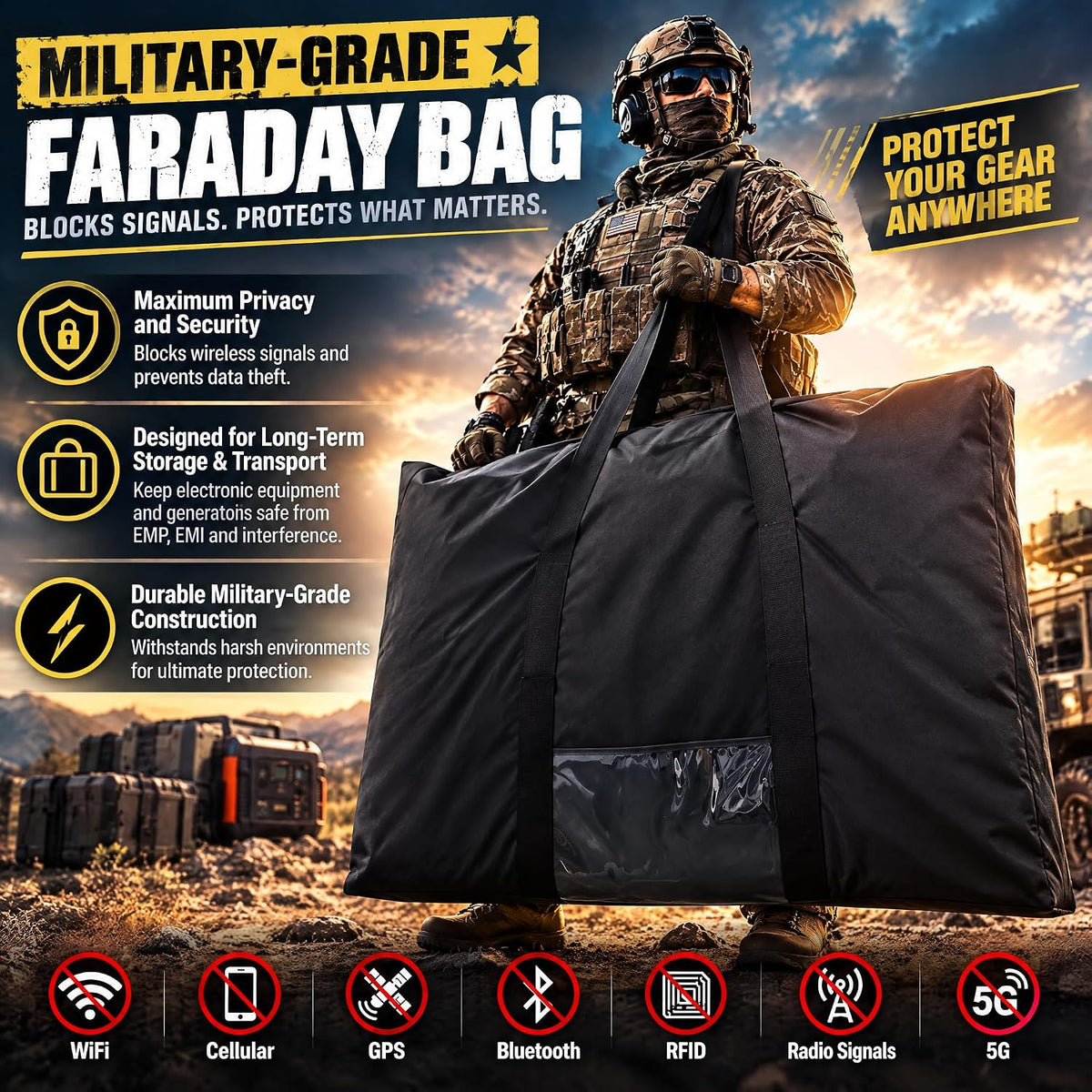 Faraday Bag for Solar Panels & Large Electronics – Military-Grade EMP, CME & RF Shielding for Solar Flare Protection, Preppers, and Personal Security