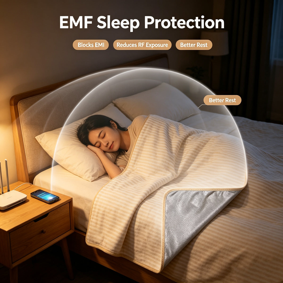Silver Fiber EMF Shielding Blanket, Elastic Cotton Soft Faraday Blanket, EMI RF Anti-Radiation Cover for Home Office Sleep