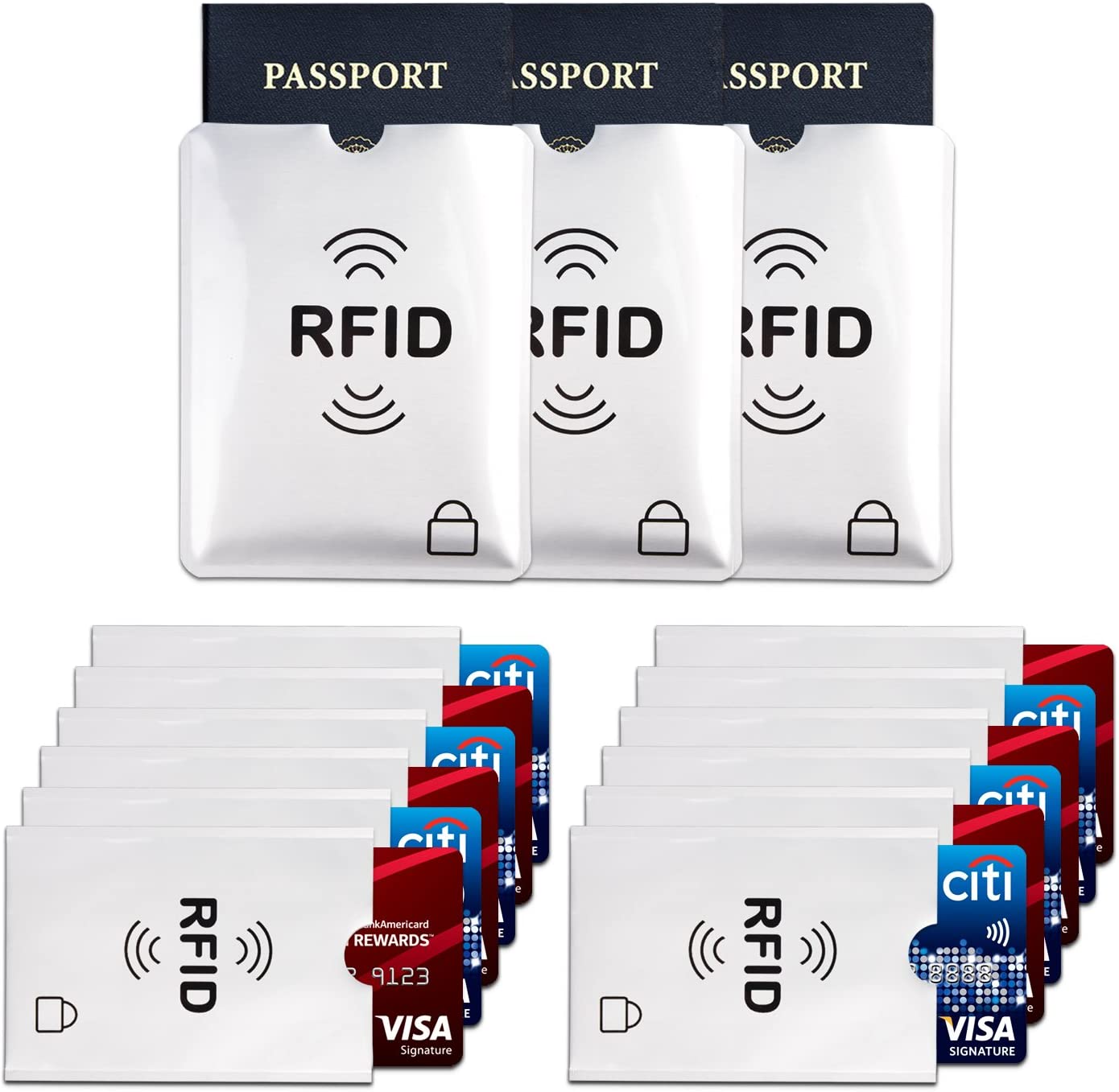 Anti Theft 12 RFID Blocking Credit Card Sleeves 3 Passport RFID Security Holders