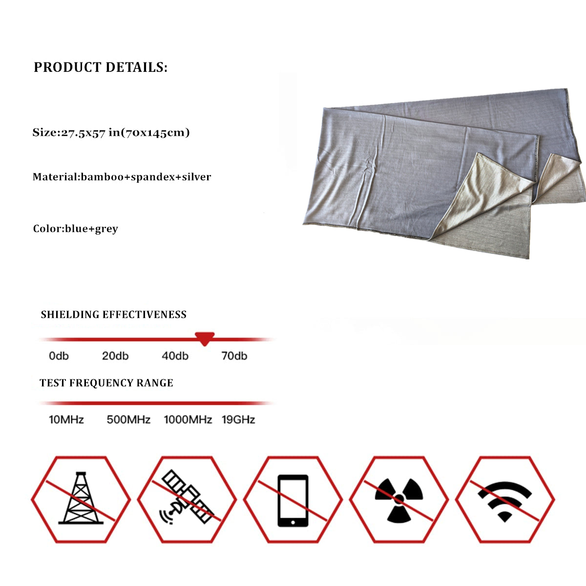 Faraday Protection HeadScarf-High Shielding Efficiency, Bamboo+Silver Blanket