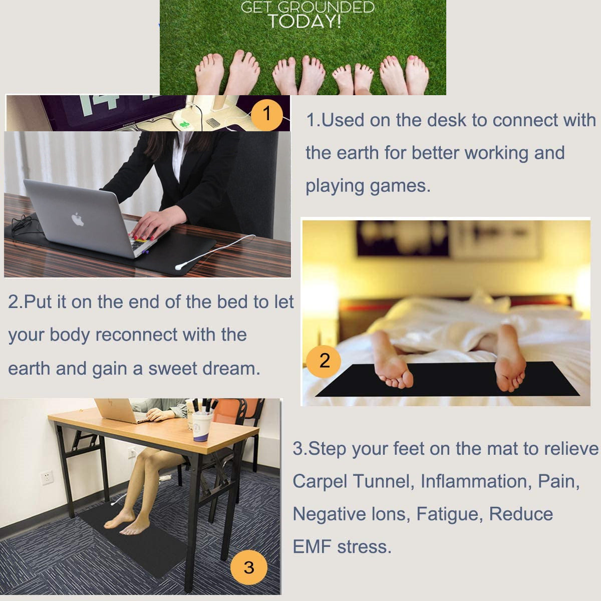 Grounding Mat Kit (2 Pack) for Healthy Earthing Energy with Grounding Wristbands