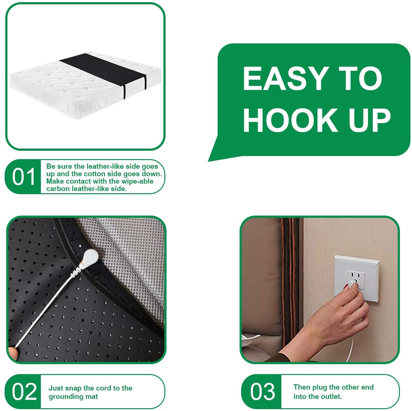 Therapy EMF Grounding Mats Conductive Carbon Leatherette Pad for Better Sleep
