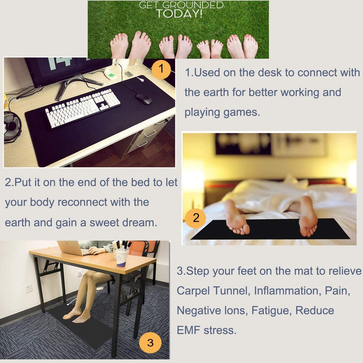 Large Grounding Therapy Mats Improves Sleep, Reduces EMF Inflammation 39.3x11.8"