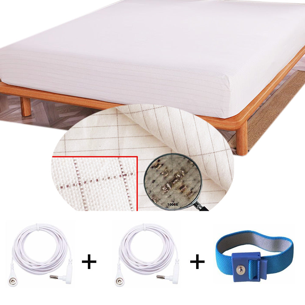Earthing Fitted Sheets and Pillowcase Kits -Silver Fiber EMF Protection for Better Sleep