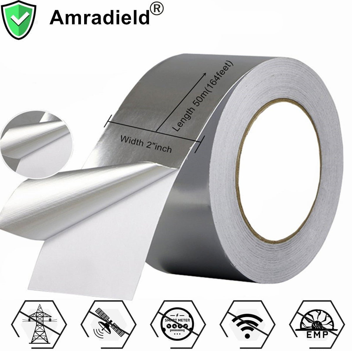 Aluminum Tape/Aluminum Foil Tape -2 inch Wide x 164 feet Long (Thickness 3.4 mil),Perfect for HVAC, Duct, Pipe, Insulation,Metal Repair - Amradield