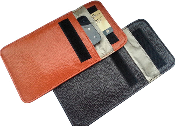 Genuine Leather RFID Cell Phone Signal GPS Blocking Pouch-Anti-Spying/Tracking Leather Bag Case