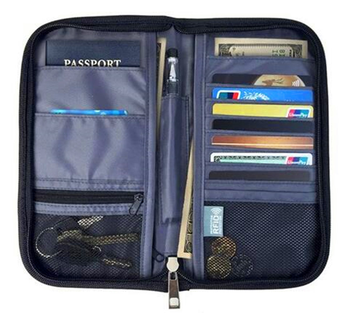 Faraday Bag RFID Travel Passport Wallet & Documents Organizer Zipper Case