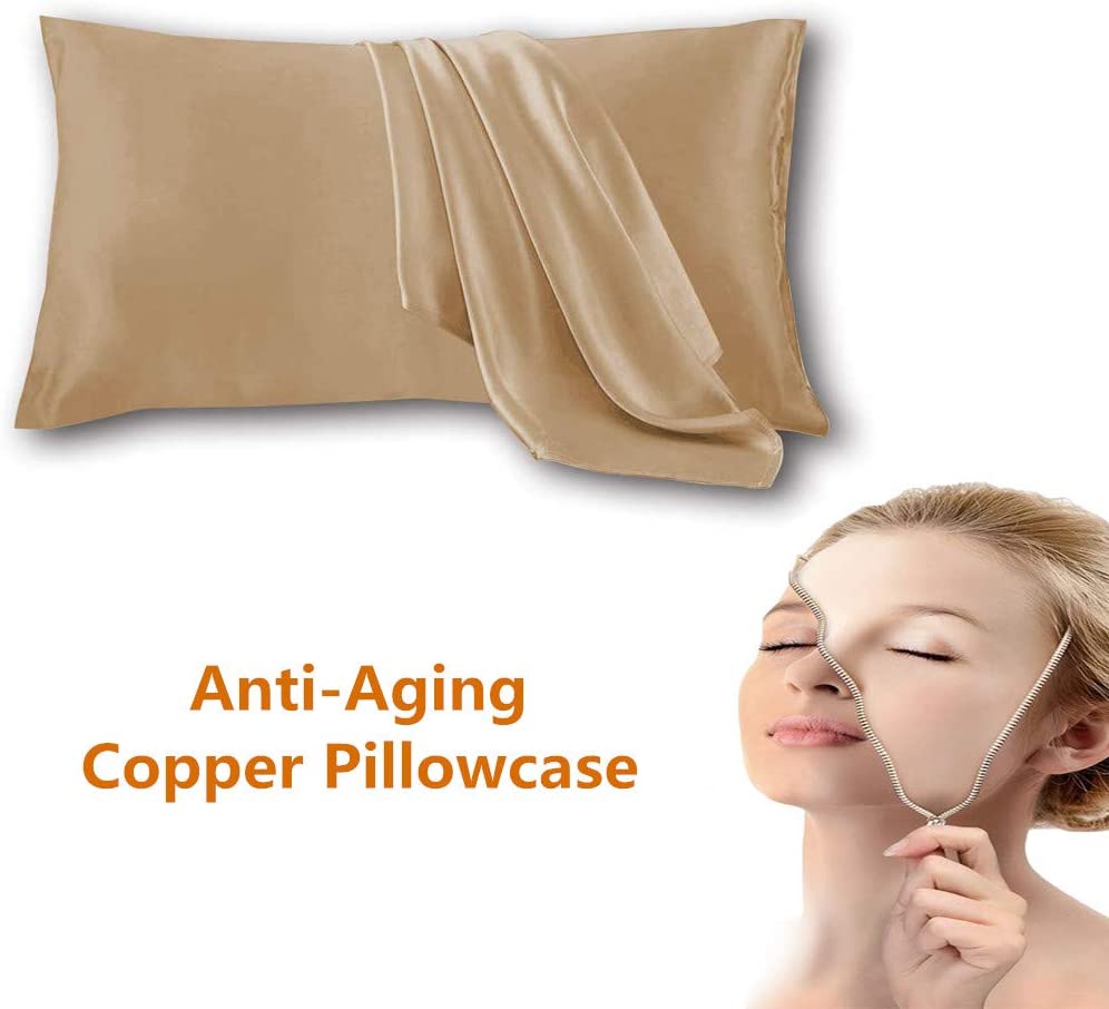 Copper Pillowcase for Fine Lines Wrinkles Reduction Hair Smoothing Anti-Aging