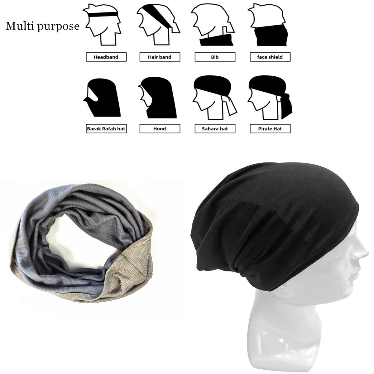 EMF Protection Bamboo Hood Gaiter with Silver Thread Anti-Radiation - Head Scarf - Amradield