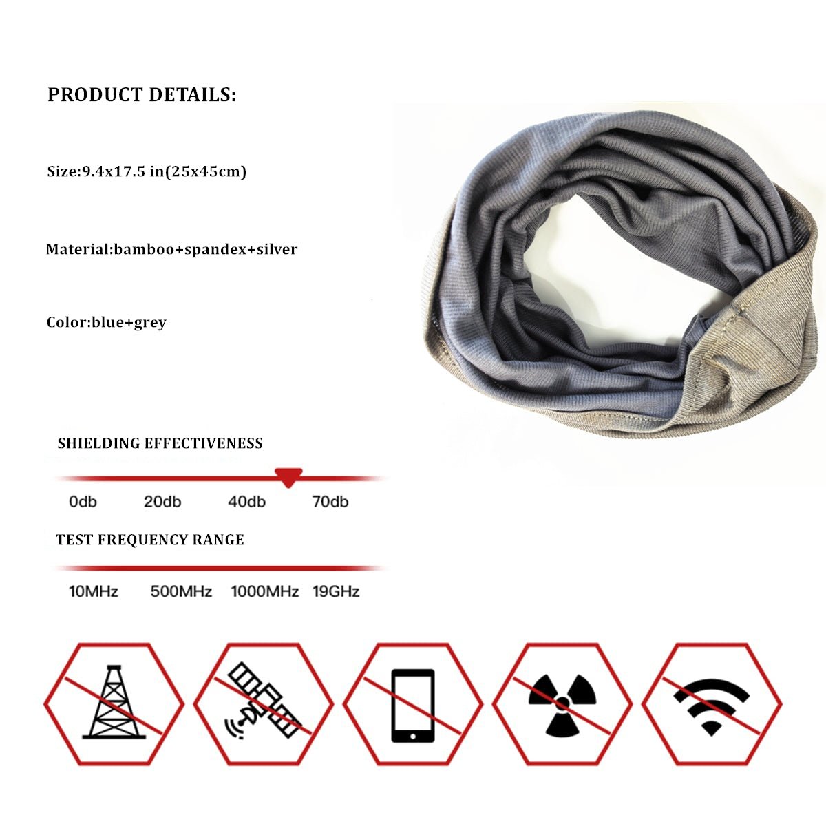 EMF Protection Bamboo Hood Gaiter with Silver Thread Anti-Radiation - Head Scarf - Amradield