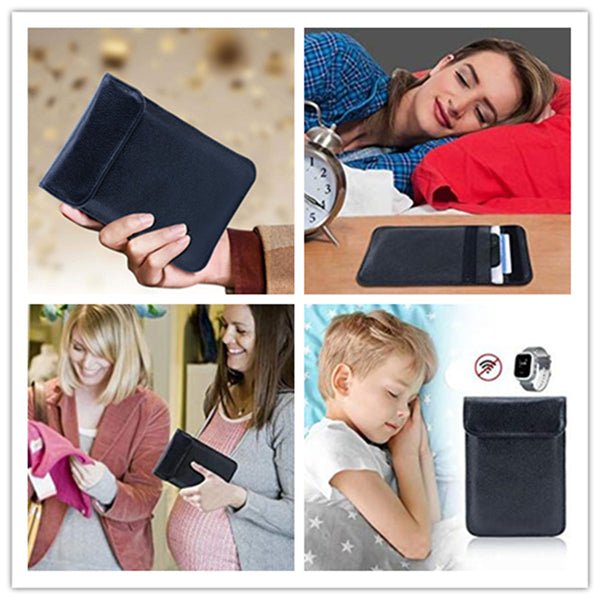 Genuine Leather RFID Cell Phone Signal GPS Blocking Pouch-Anti-Spying/Tracking Leather Bag Case - Amradield